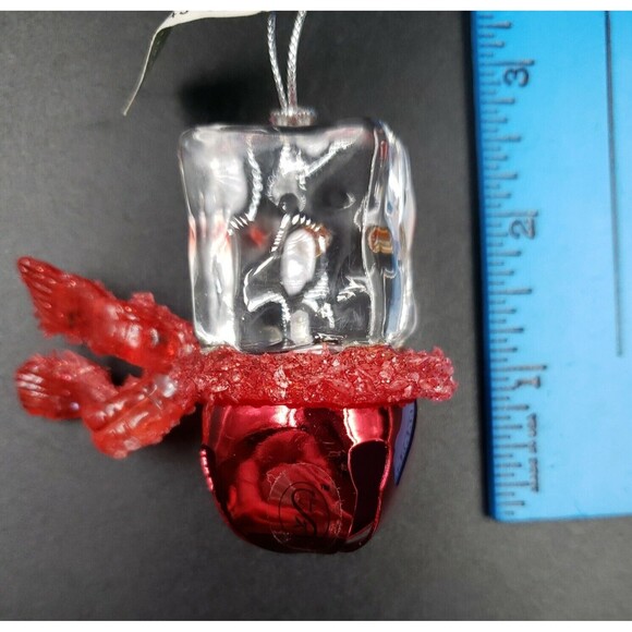 Jingle Bell Snowman Christmas Ornament Clear Acrylic Ice Cube Cannon Falls Vtg - Picture 4 of 14